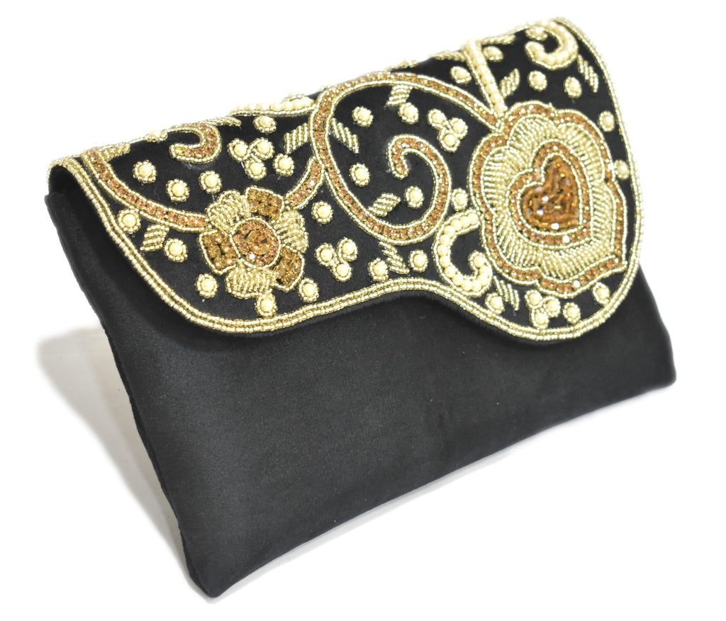 KarryQ Royal Black Embroidered Clutch for Women | Premium Ethnic Wedding, Festive & Party Handbag