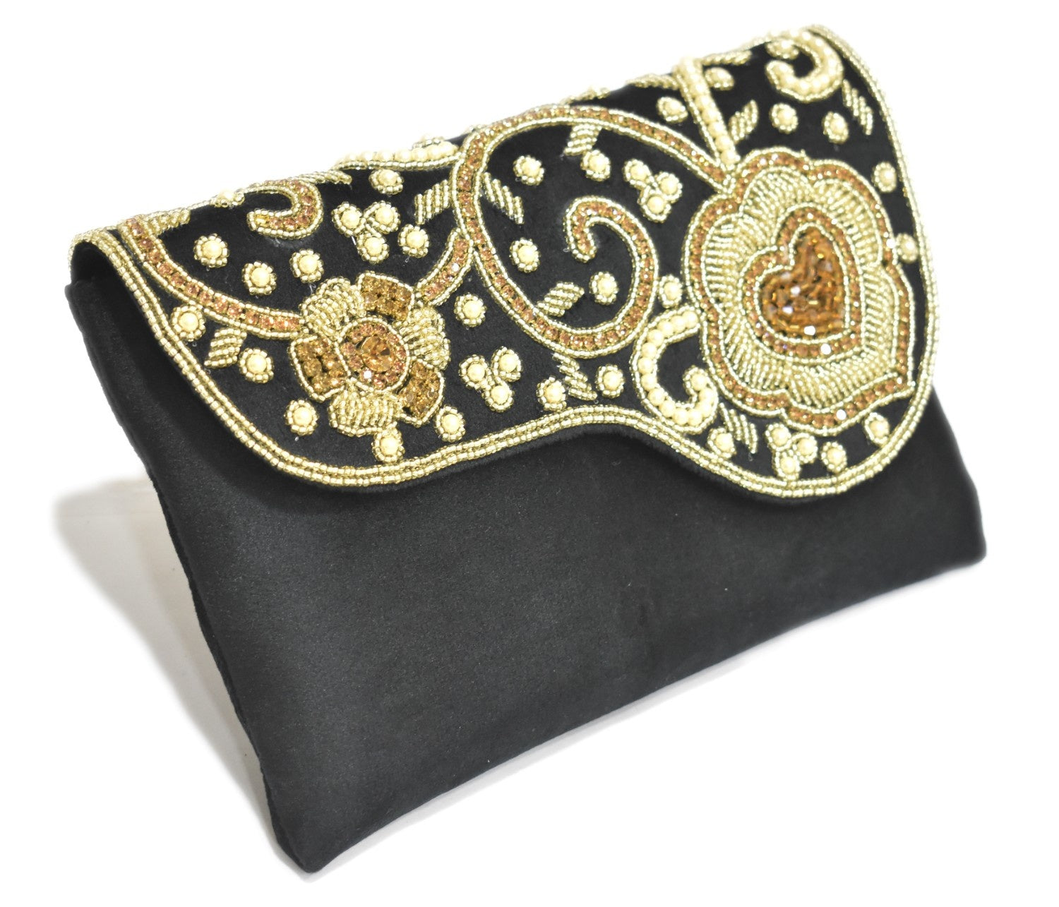KarryQ Royal Black Embroidered Clutch for Women | Premium Ethnic Wedding, Festive & Party Handbag