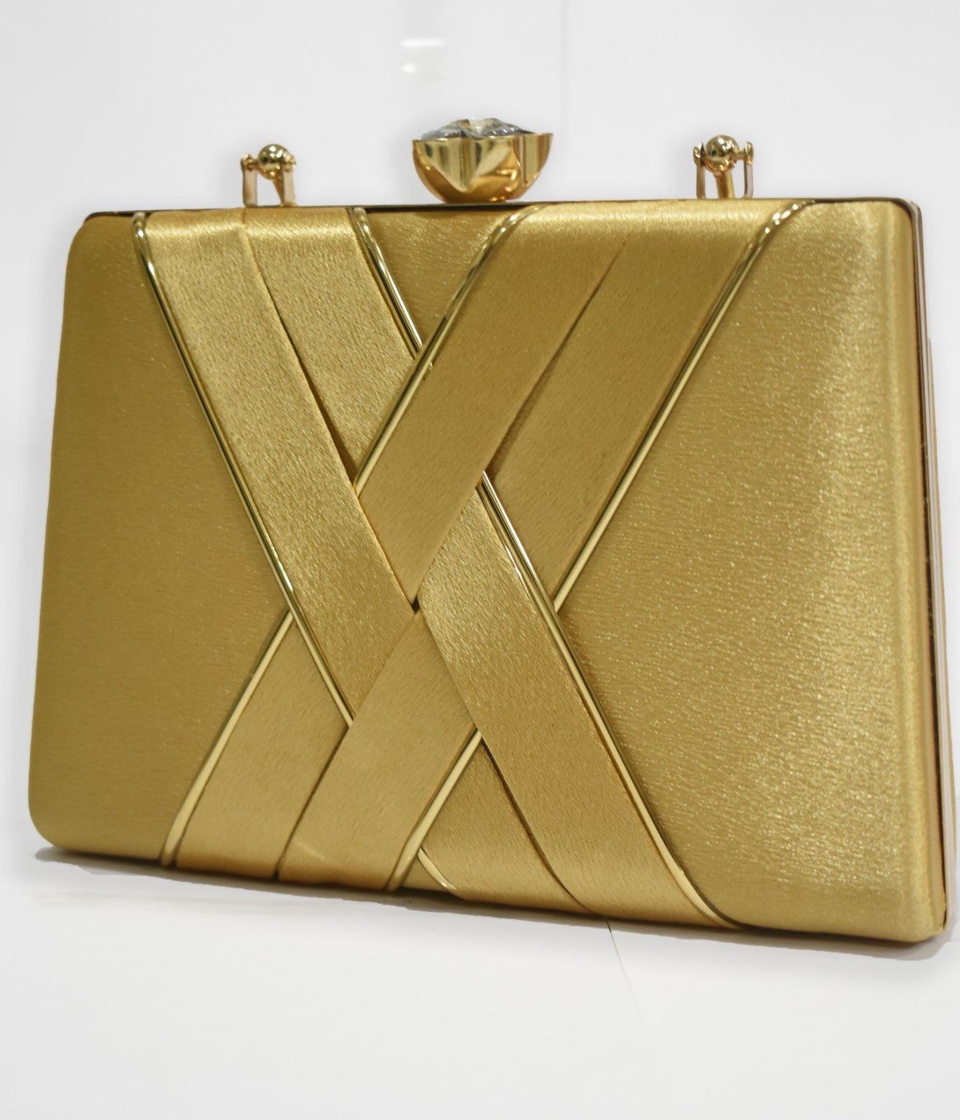 KarryQ Luxe Golden Satin Box Clutch for Women | Premium Wedding, Party & Evening Handbag