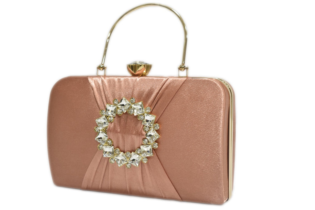 KarryQ Peach Crystal Ring Clutch for Women | Premium Party, Wedding & Festive Handbag