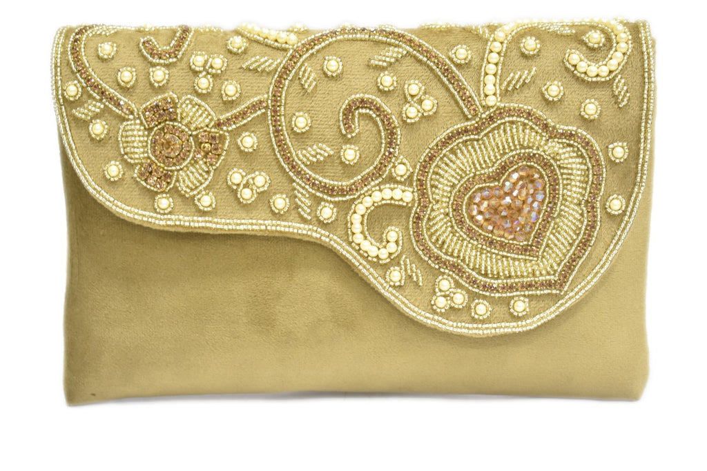 KarryQ Luxe Champagne Gold Embroidered Clutch for Women | Premium Ethnic Wedding, Festive & Party Handbag