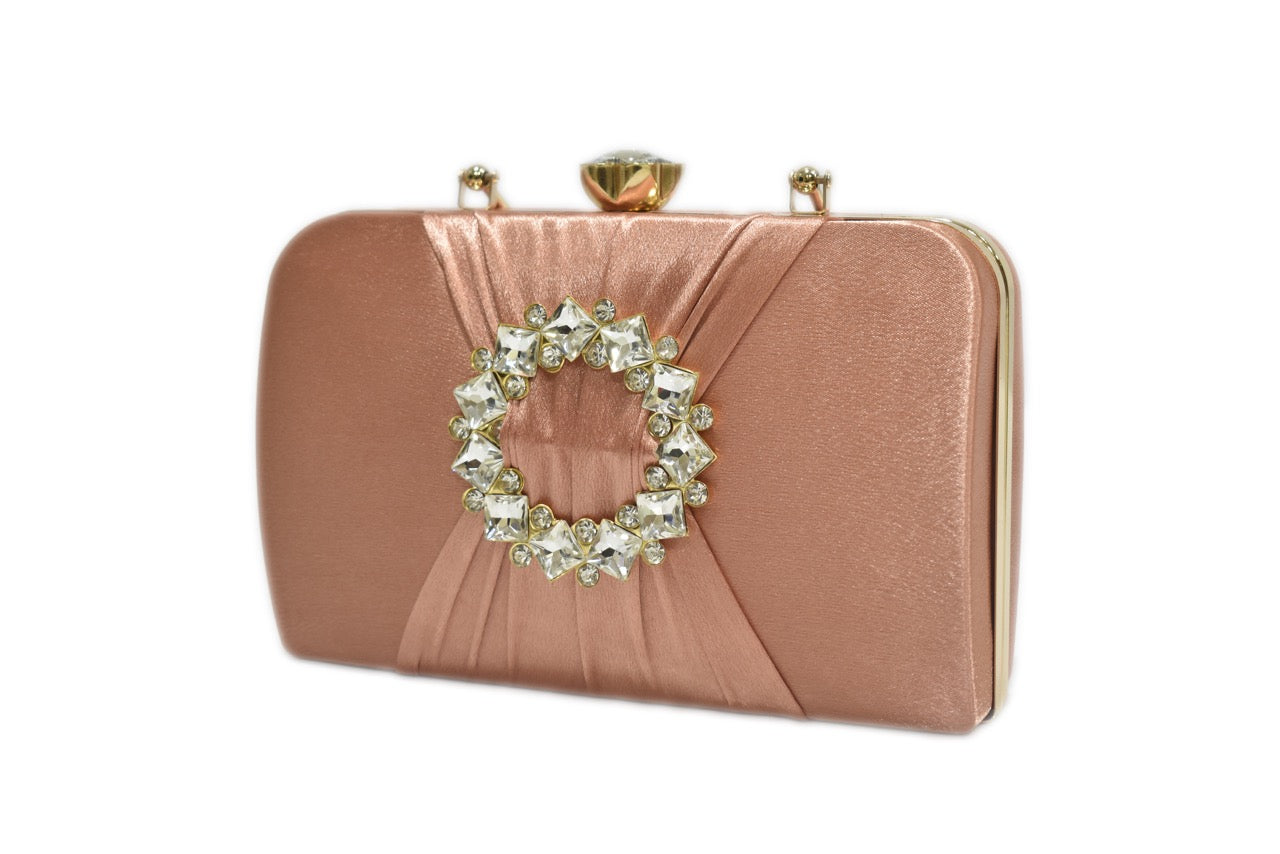 KarryQ Peach Crystal Ring Clutch for Women | Premium Party, Wedding & Festive Handbag