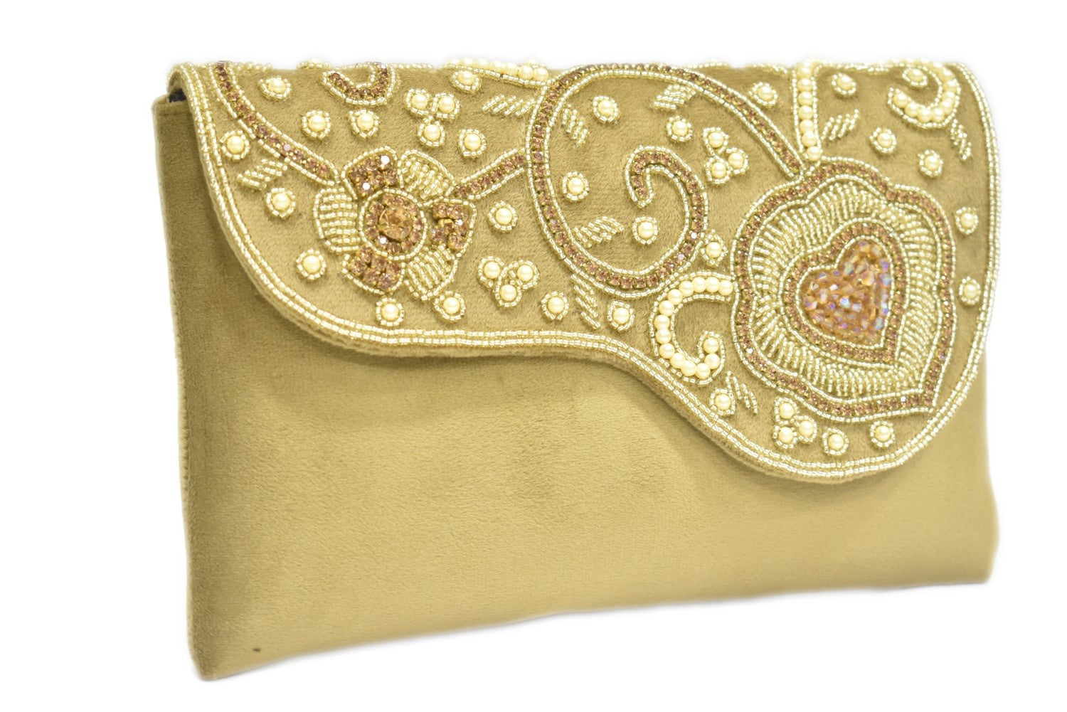 KarryQ Luxe Champagne Gold Embroidered Clutch for Women | Premium Ethnic Wedding, Festive & Party Handbag