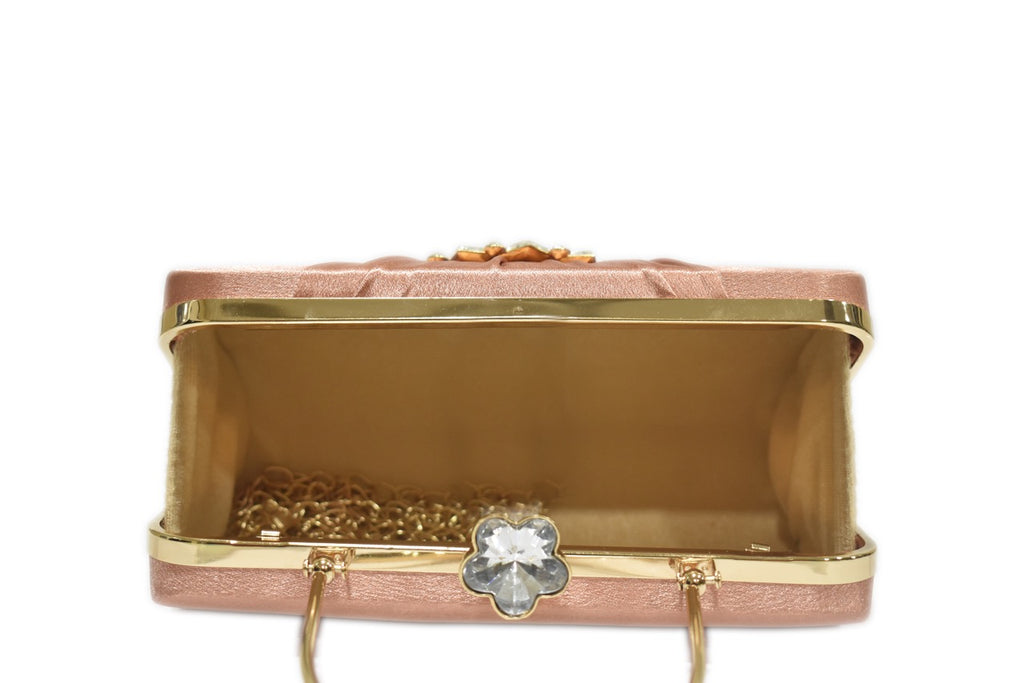 KarryQ Peach Crystal Ring Clutch for Women | Premium Party, Wedding & Festive Handbag