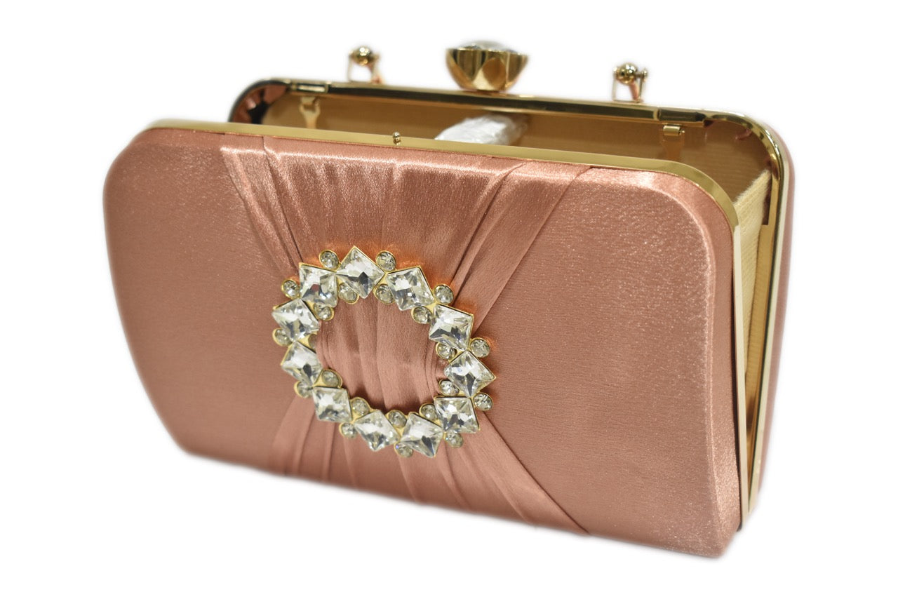 KarryQ Peach Crystal Ring Clutch for Women | Premium Party, Wedding & Festive Handbag