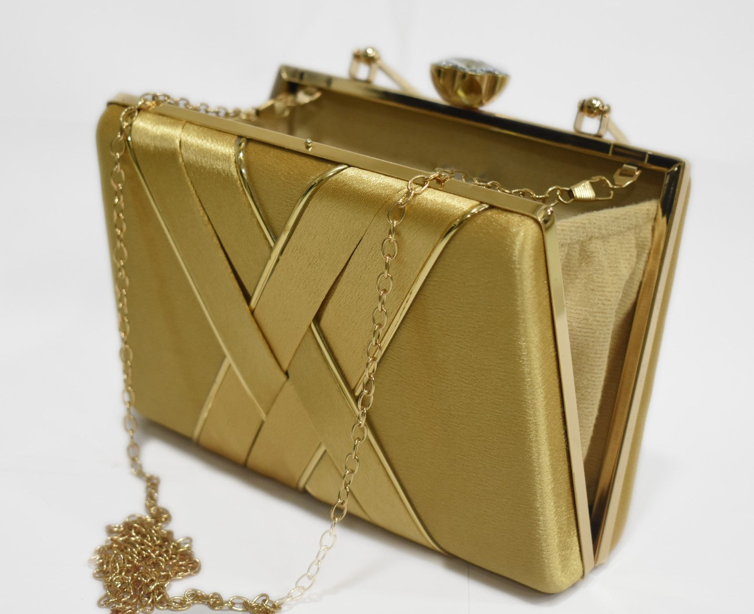 KarryQ Luxe Golden Satin Box Clutch for Women | Premium Wedding, Party & Evening Handbag