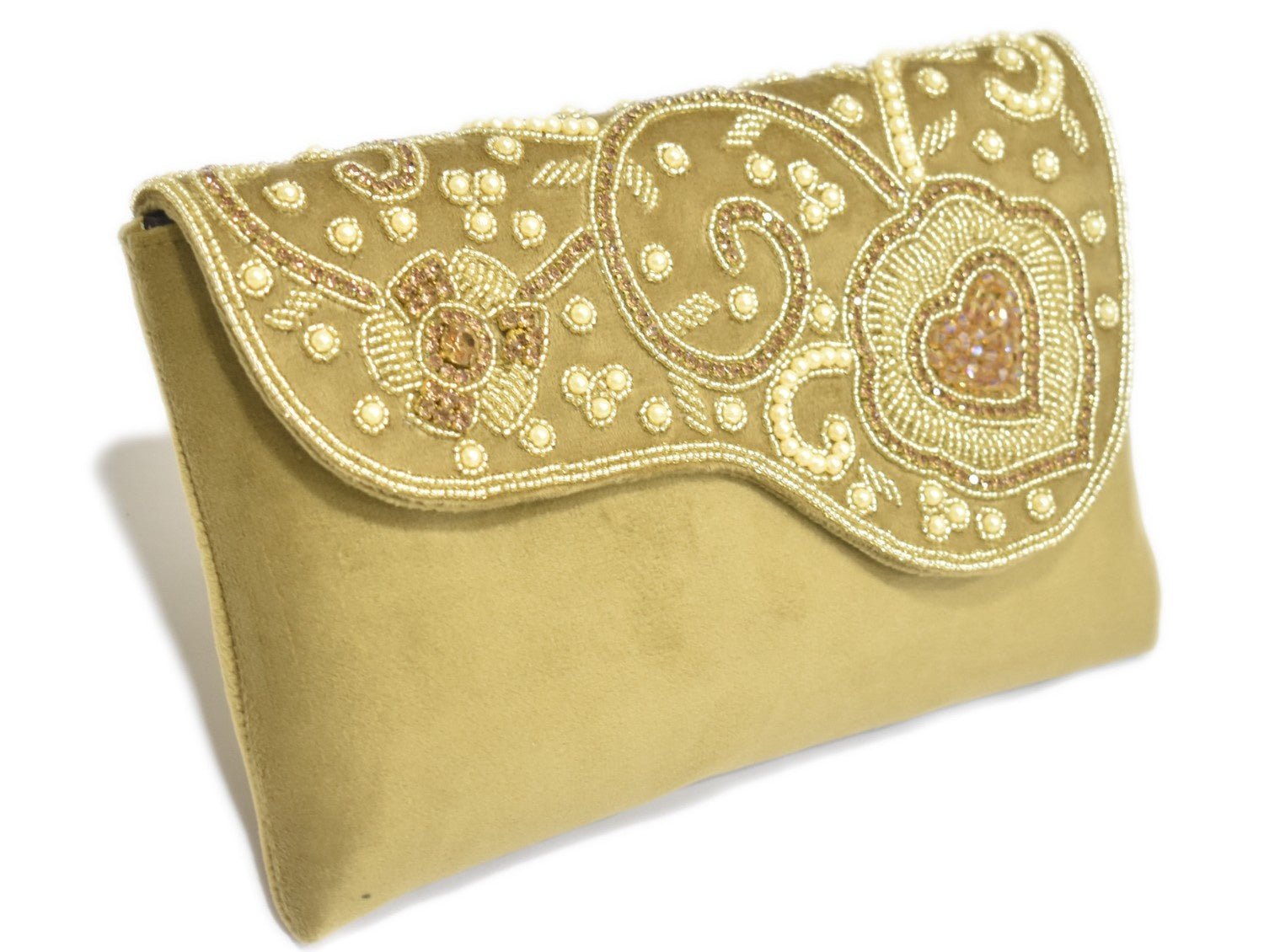KarryQ Luxe Champagne Gold Embroidered Clutch for Women | Premium Ethnic Wedding, Festive & Party Handbag