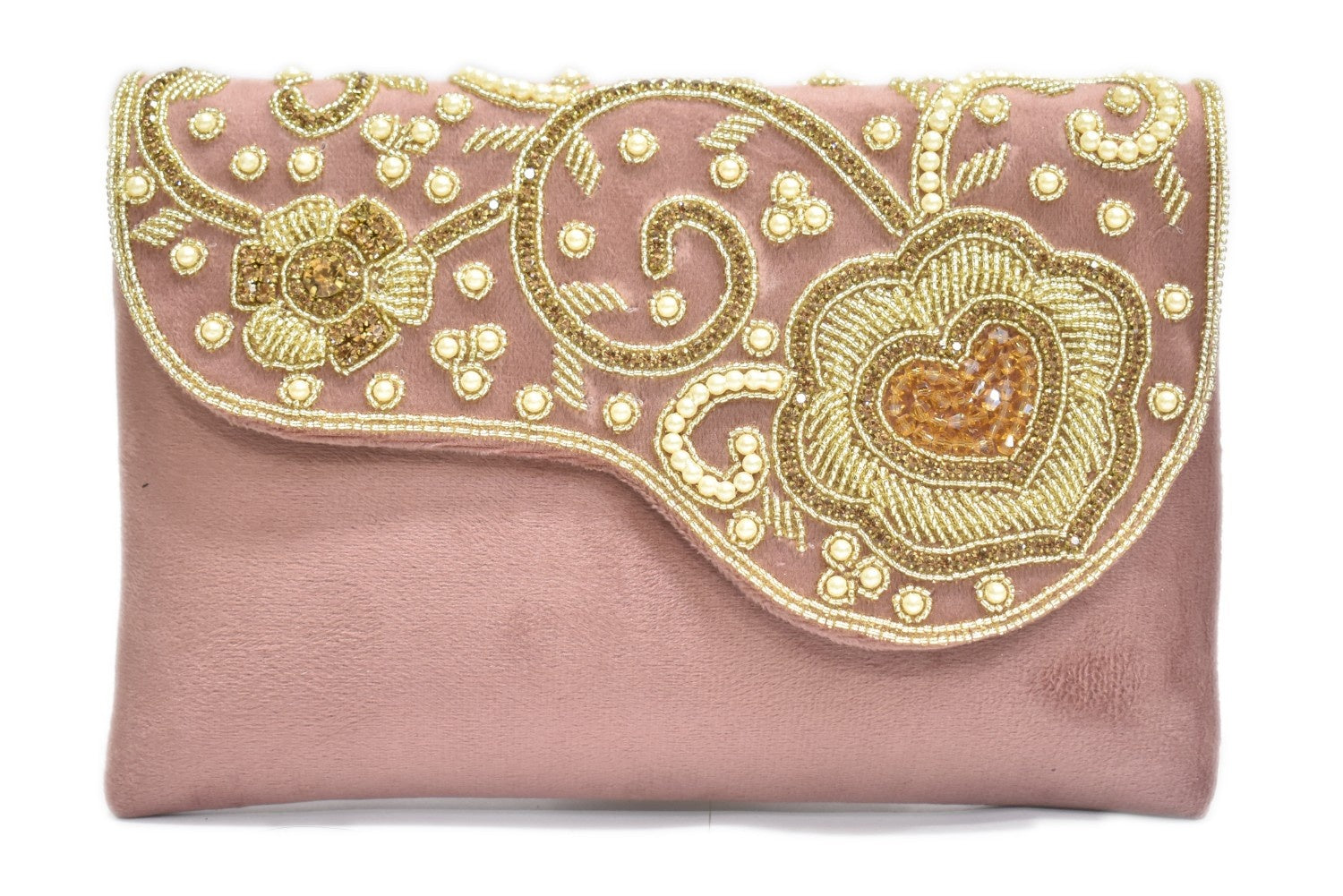 KarryQ Blush Rose Embroidered Clutch for Women | Premium Ethnic Wedding, Festive & Party Handbag