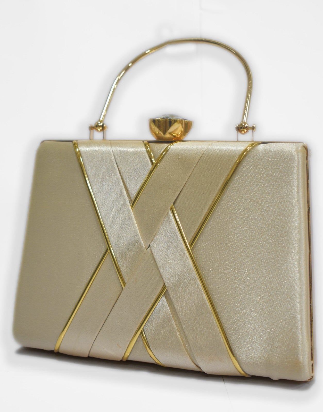 KarryQ Luxe Champagne Gold Satin Box Clutch for Women | Premium Wedding, Party & Evening Handbag