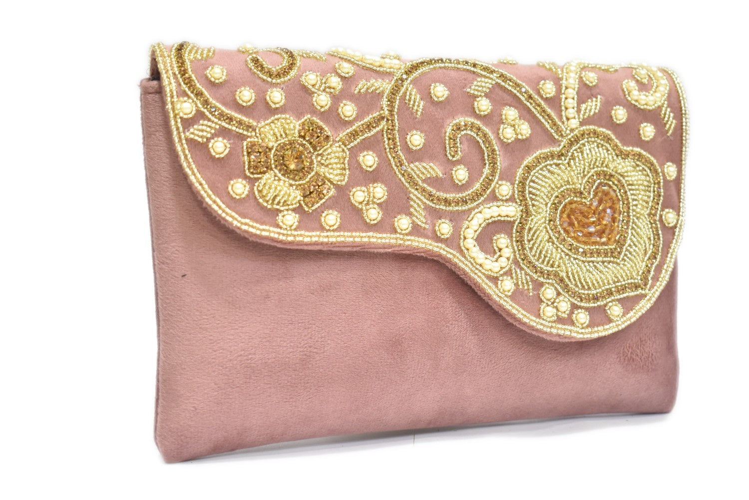 KarryQ Blush Rose Embroidered Clutch for Women | Premium Ethnic Wedding, Festive & Party Handbag