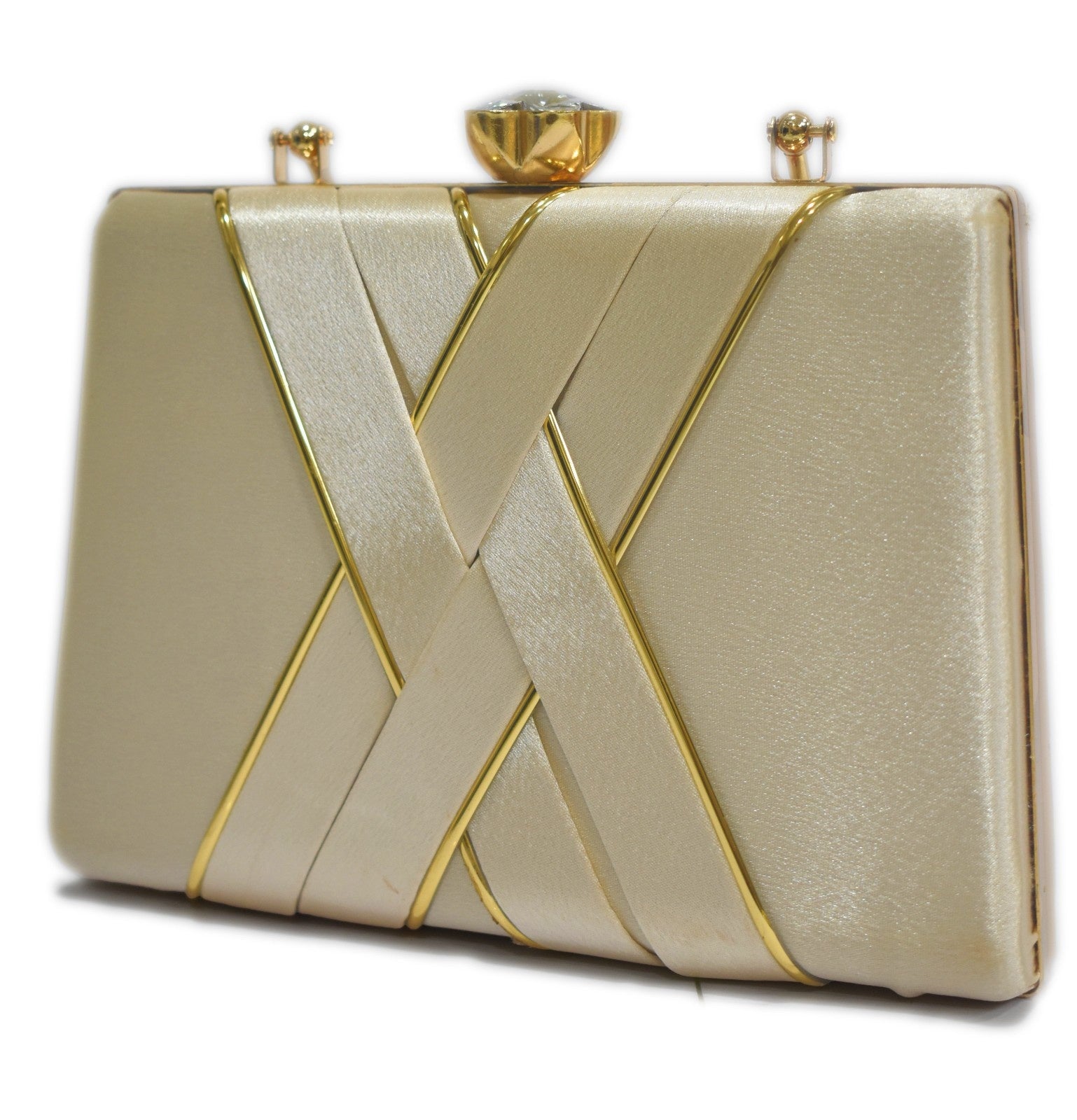 KarryQ Luxe Champagne Gold Satin Box Clutch for Women | Premium Wedding, Party & Evening Handbag