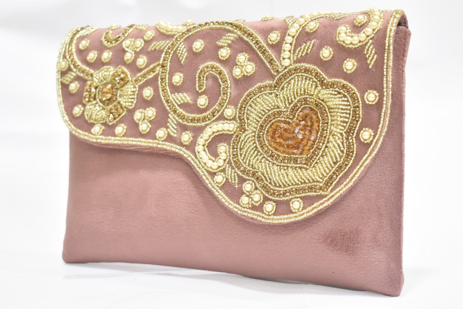 KarryQ Blush Rose Embroidered Clutch for Women | Premium Ethnic Wedding, Festive & Party Handbag