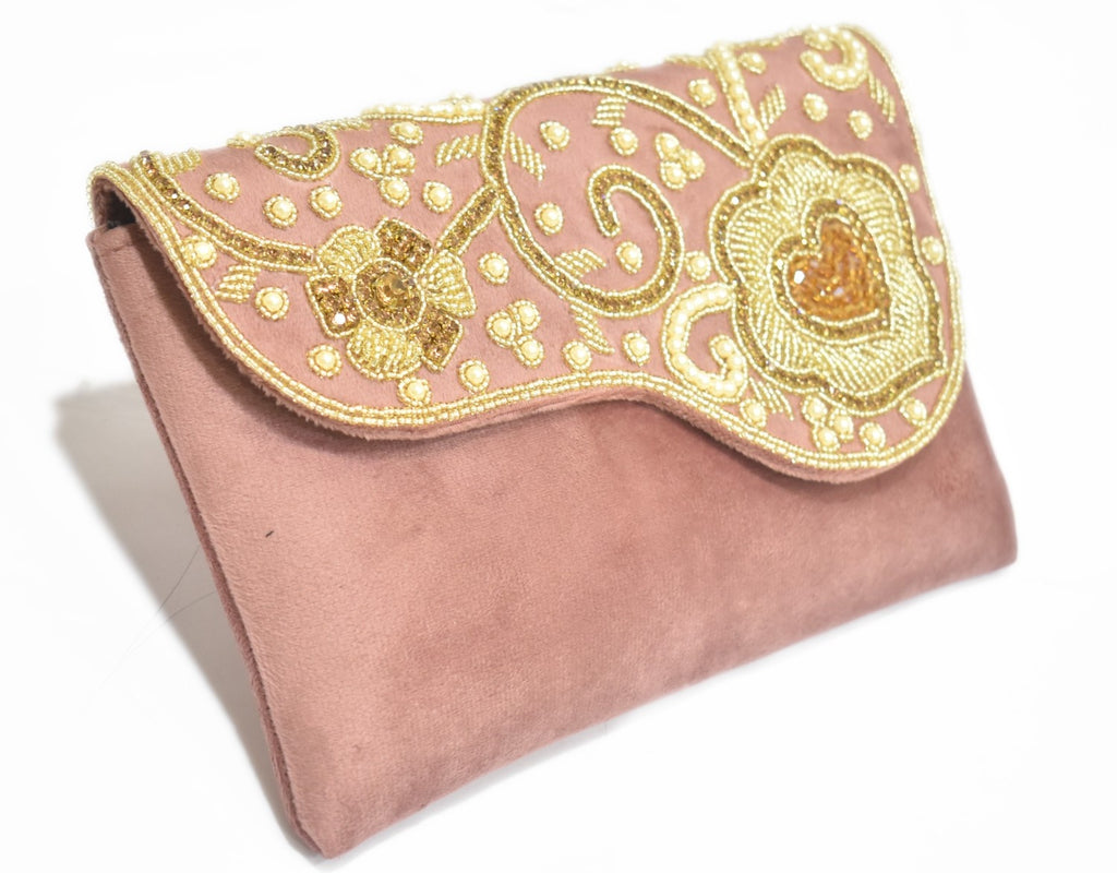 KarryQ Blush Rose Embroidered Clutch for Women | Premium Ethnic Wedding, Festive & Party Handbag