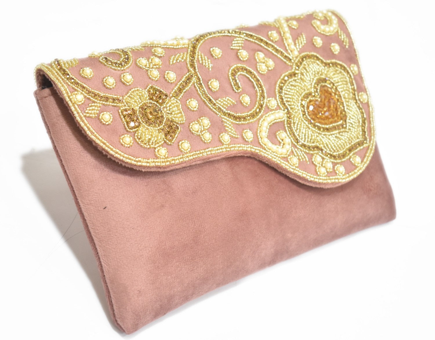 KarryQ Blush Rose Embroidered Clutch for Women | Premium Ethnic Wedding, Festive & Party Handbag
