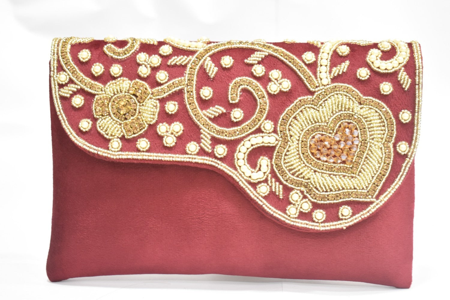 KarryQ Royal Maroon Embroidered Clutch for Women | Premium Ethnic Wedding, Festive & Party Handbag