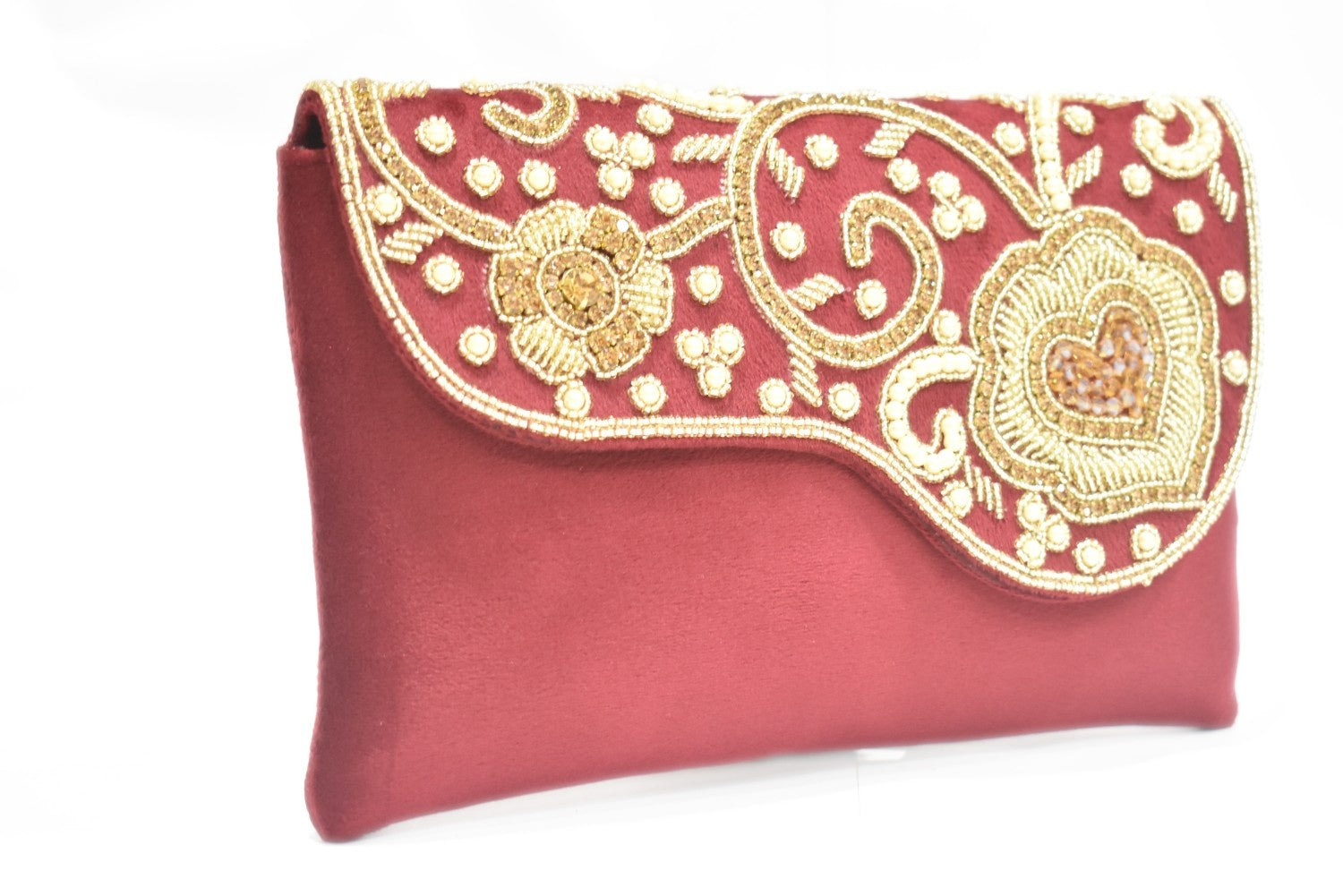 KarryQ Royal Maroon Embroidered Clutch for Women | Premium Ethnic Wedding, Festive & Party Handbag