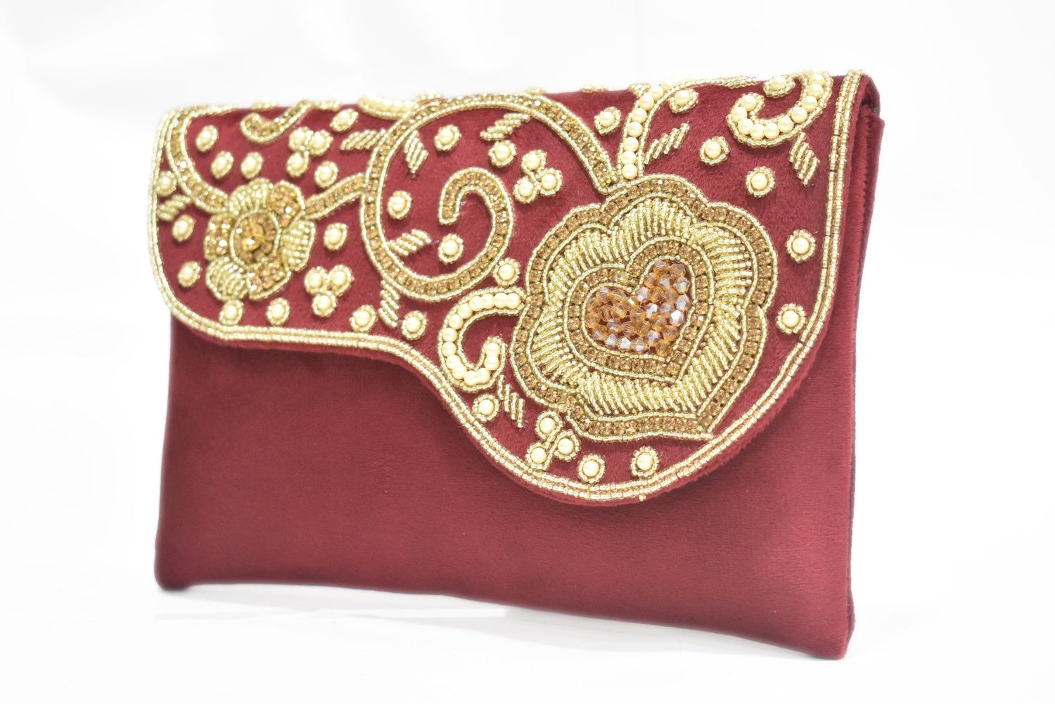 KarryQ Royal Maroon Embroidered Clutch for Women | Premium Ethnic Wedding, Festive & Party Handbag