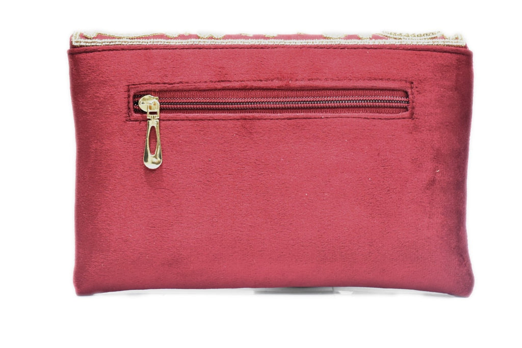 KarryQ Royal Maroon Embroidered Clutch for Women | Premium Ethnic Wedding, Festive & Party Handbag