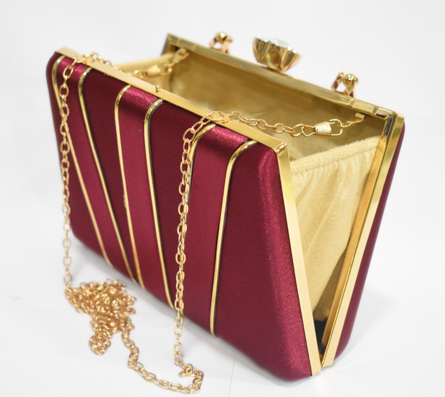 KarryQ Royal Wine Red Satin Box Clutch for Women | Premium Wedding, Party & Evening Handbag