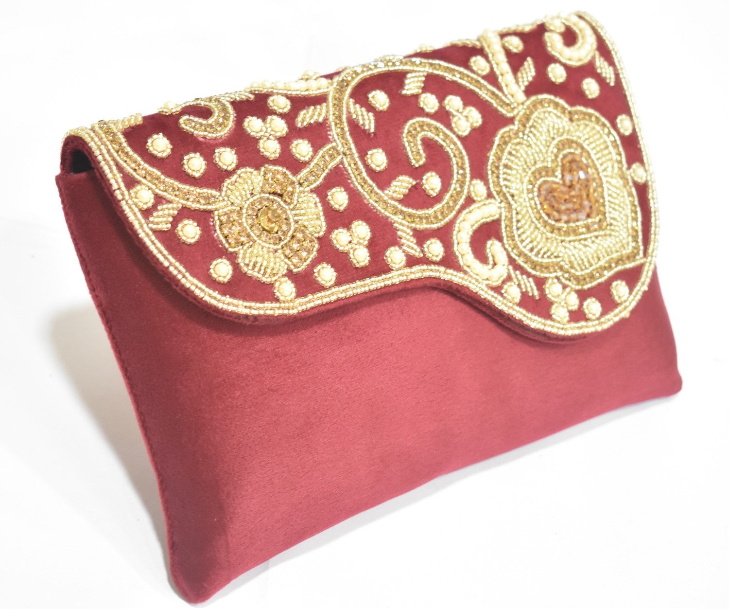 KarryQ Royal Maroon Embroidered Clutch for Women | Premium Ethnic Wedding, Festive & Party Handbag