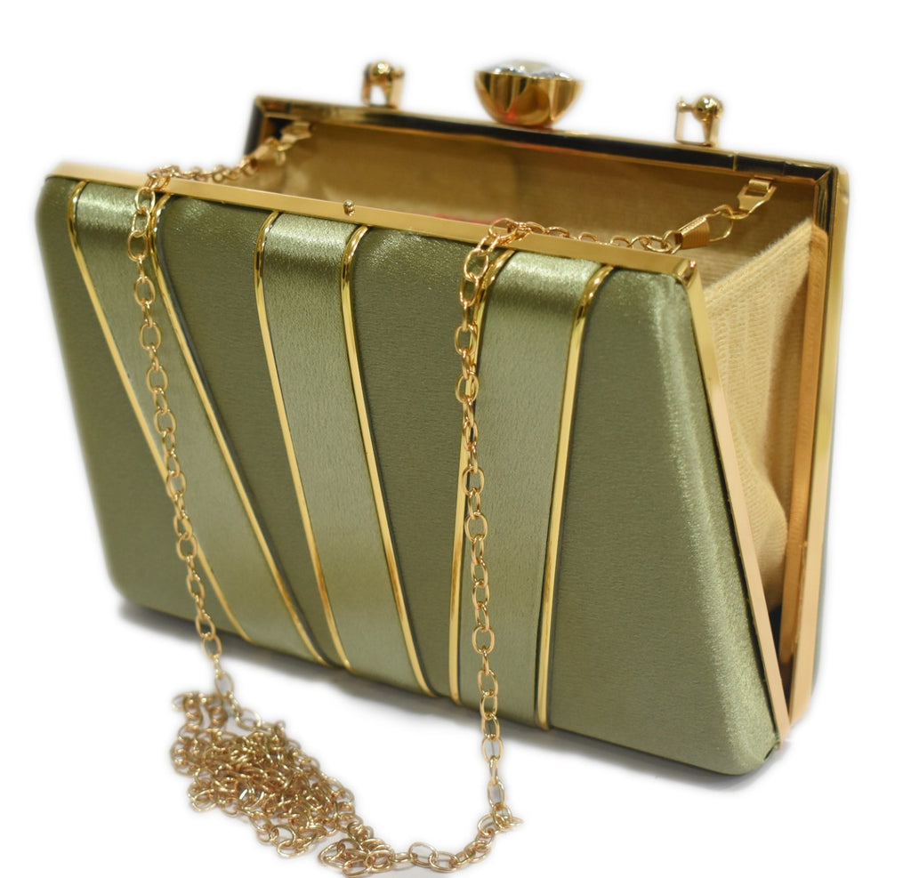 KarryQ Luxe Olive Gold Satin Box Clutch for Women | Premium Wedding, Party & Evening Handbag
