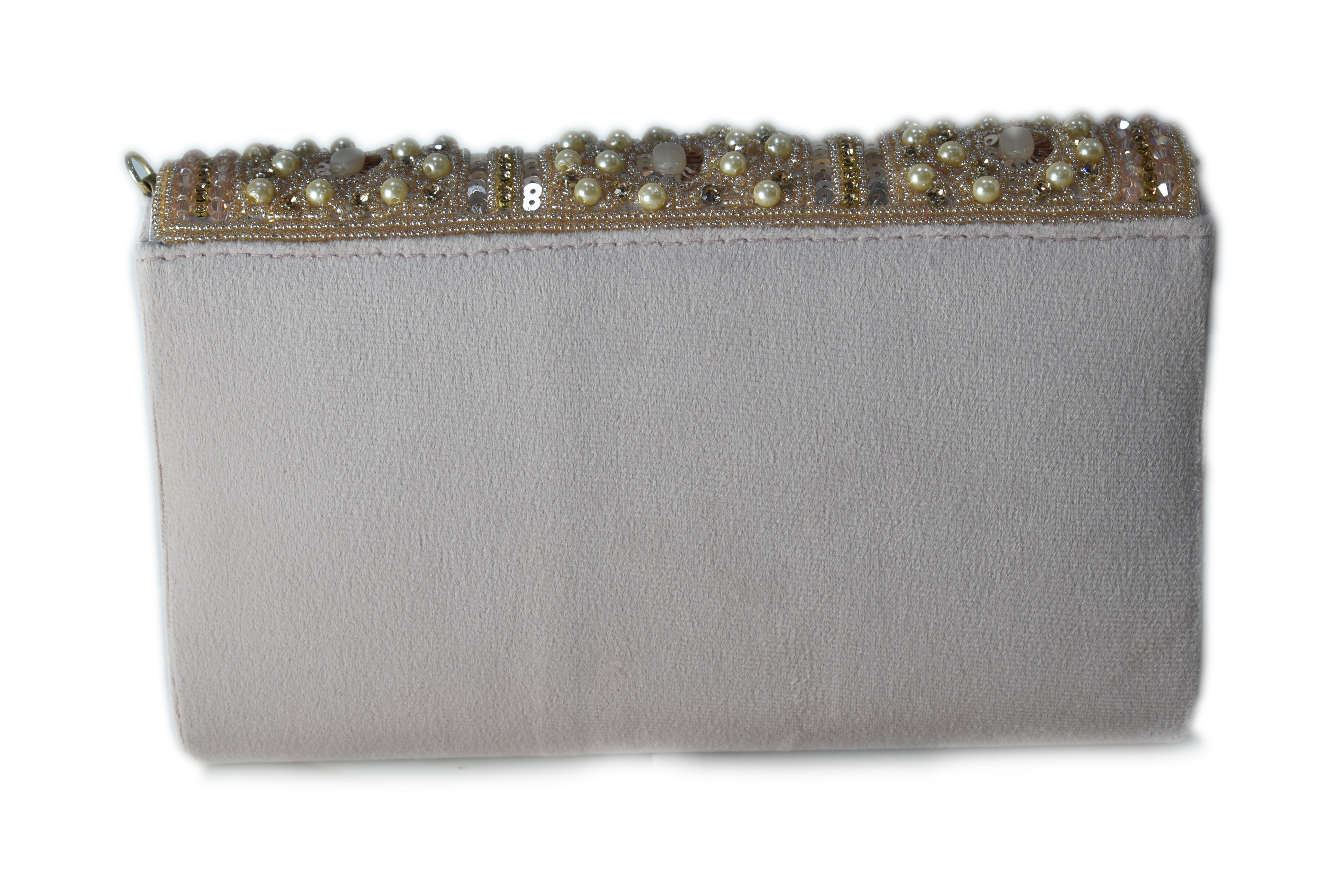 KarryQ Pearl Embellished Bridal Handbag for Women | Designer Beige Wedding Purse with Beads & Stones | Ethnic Party Shoulder Bag