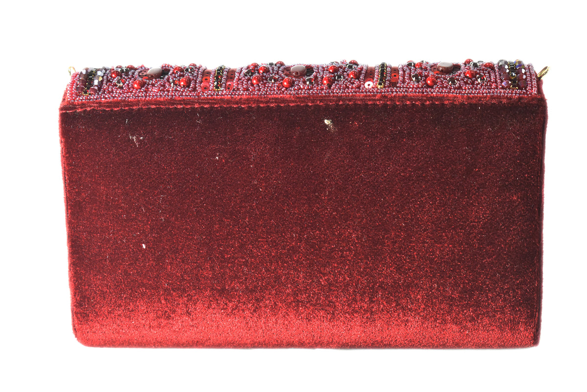 KarryQ Bridal Maroon Velvet Handbag for Women | Handcrafted Beaded & Crystal Embellished Wedding Clutch | Designer Party & Ethnic Purse