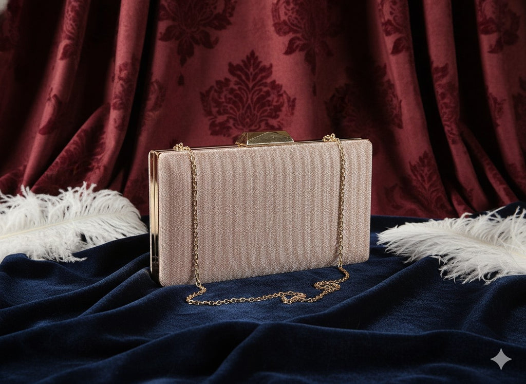 KarryQ Luxe Rose Gold Chain Box Clutch for Women | Premium Party, Wedding & Evening Sling Handbag