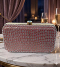 KarryQ Luxe Croc Texture Box Clutch for Women | Premium Party & Wedding Evening Handbag with Metallic Frame
