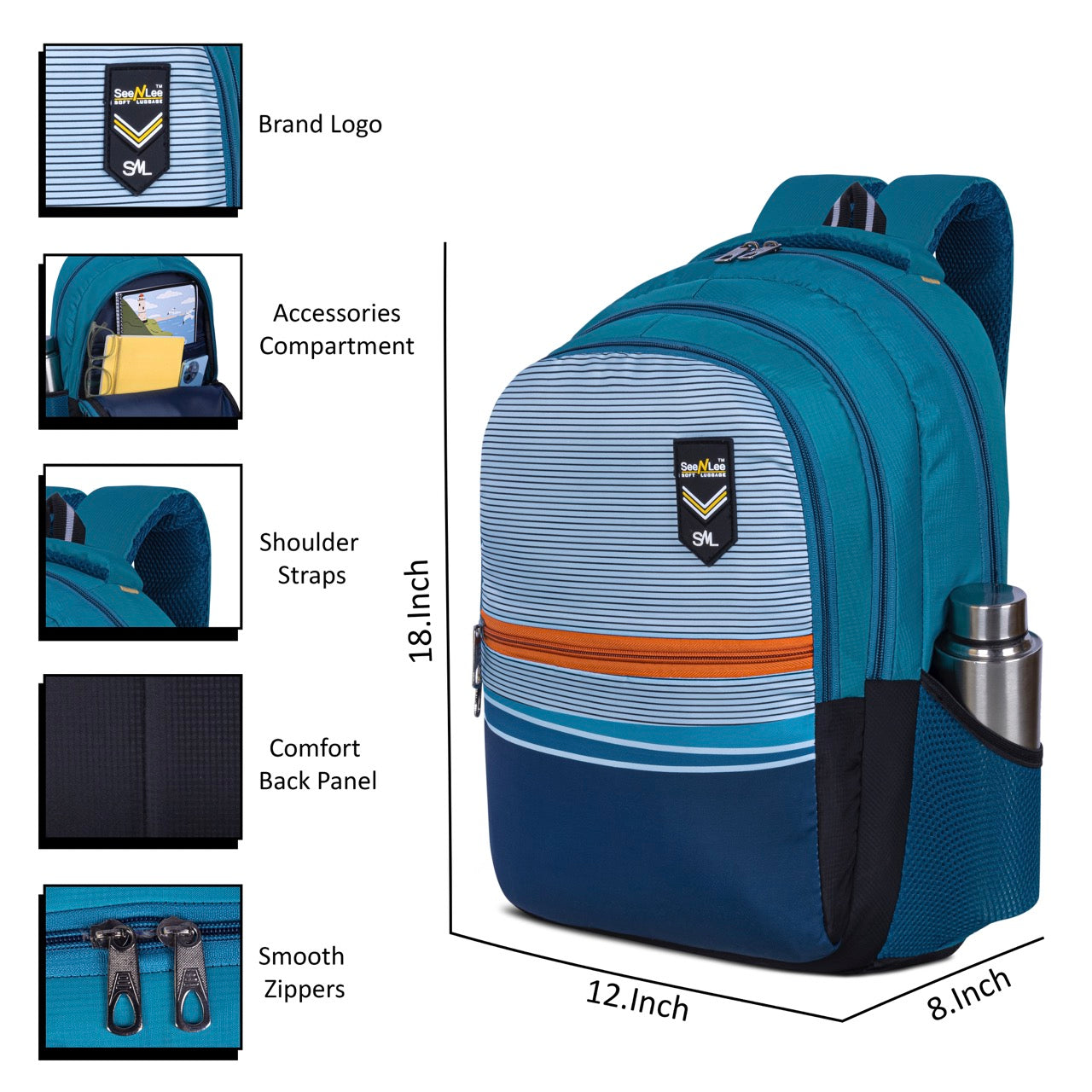 Seenlee Stripe Edition Backpack | Stylish School, College & Daily Use Backpack for Boys & Girls | Multipurpose Travel Bag