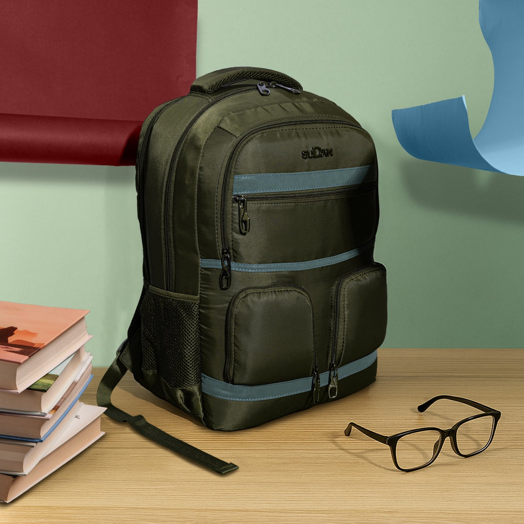 Sudan Large Laptop Backpack for Men & Women | Multi-Compartment College, School, Office & Travel Backpack | Spacious Daily Use Bag with Organizer Pockets & Bottle Holder | Olive Green