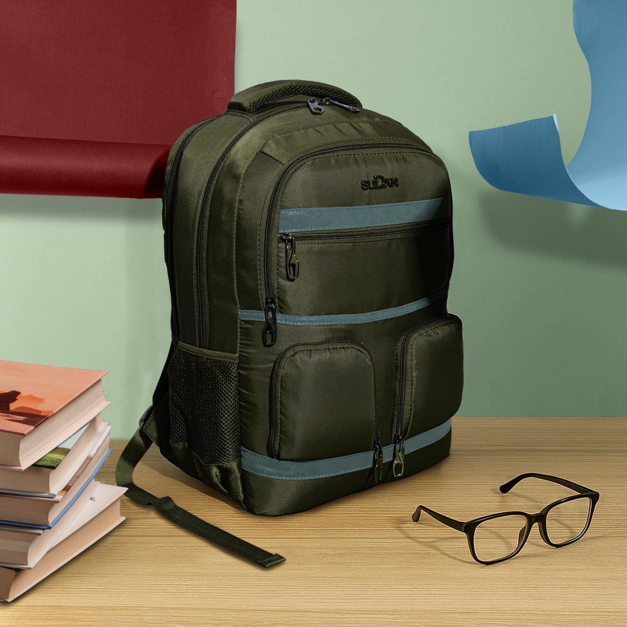 Sudan Large Laptop Backpack for Men & Women | Multi-Compartment College, School, Office & Travel Backpack | Spacious Daily Use Bag with Organizer Pockets & Bottle Holder | Olive Green