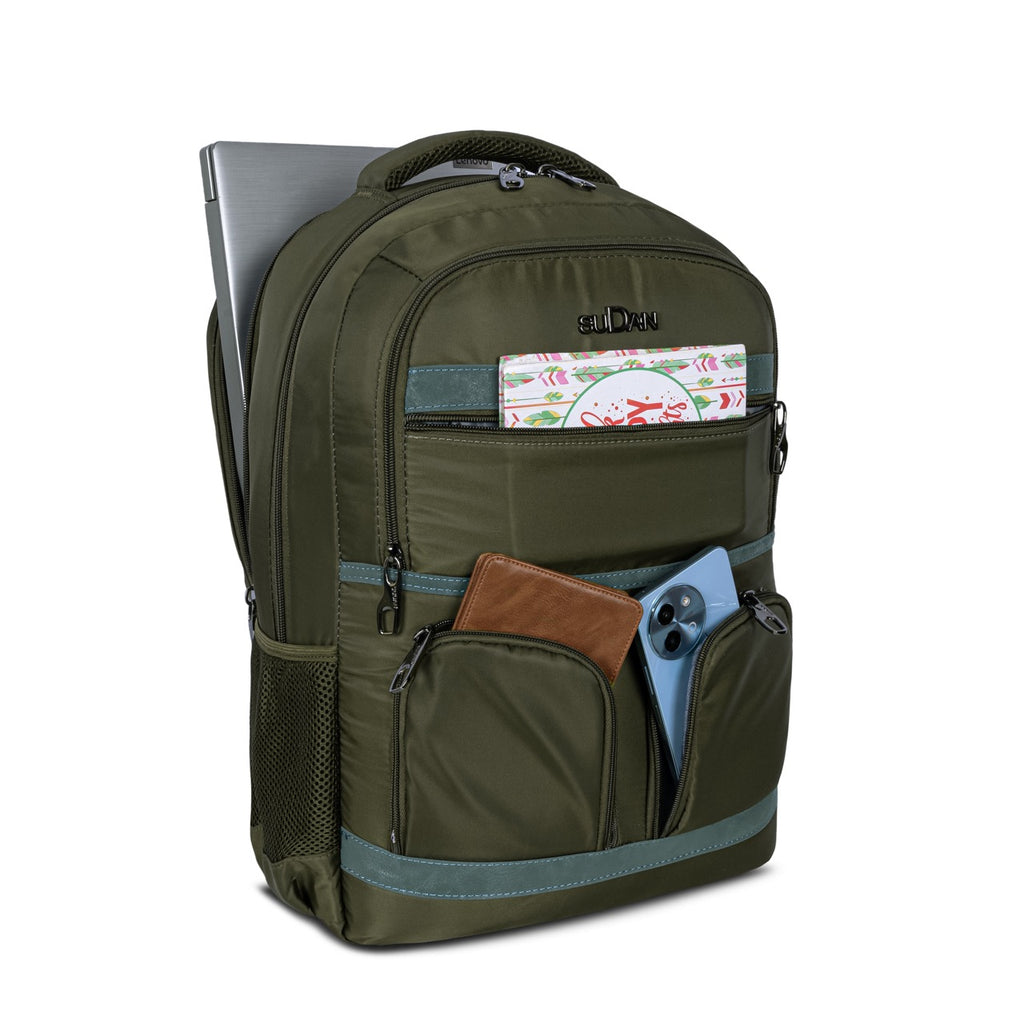 Sudan Large Laptop Backpack for Men & Women | Multi-Compartment College, School, Office & Travel Backpack | Spacious Daily Use Bag with Organizer Pockets & Bottle Holder | Olive Green