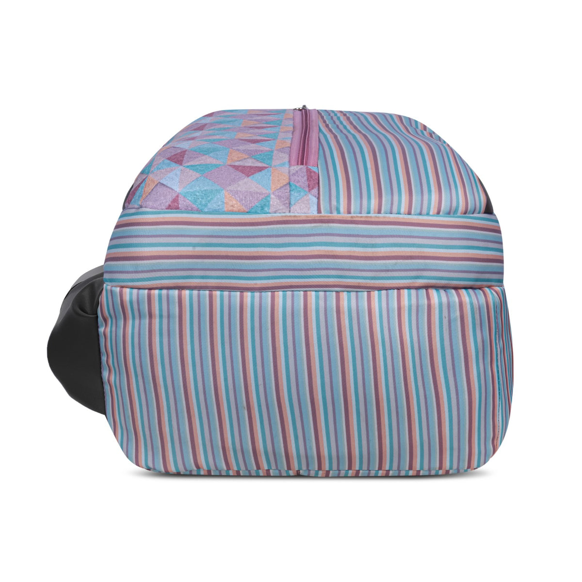 Pastel Stripe and Triangle Print Backpack for School College with Vertical Zip and Organiser