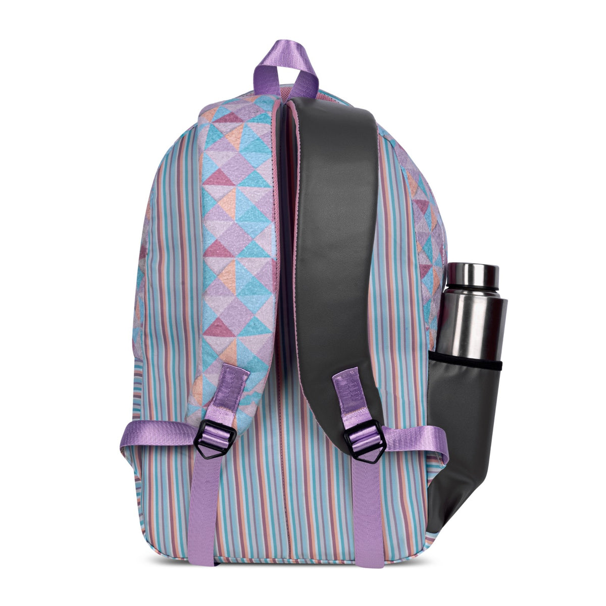 Pastel Stripe and Triangle Print Backpack for School College with Vertical Zip and Organiser