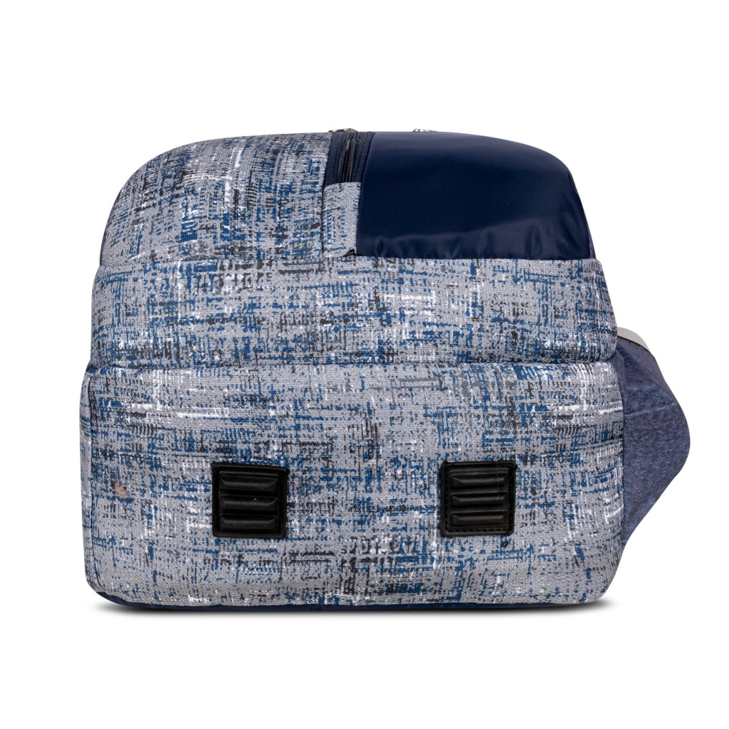 Navy and Blue Grey Crosshatch Print Backpack for School College with Organiser and Bottle Pocket