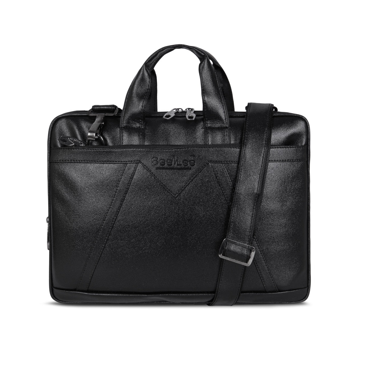 SeeNLee Premium Leather Laptop Bag for Men & Women | 15.6 Inch Office Messenger Briefcase | Water-Resistant Business Laptop Bag with Shoulder Strap | Black