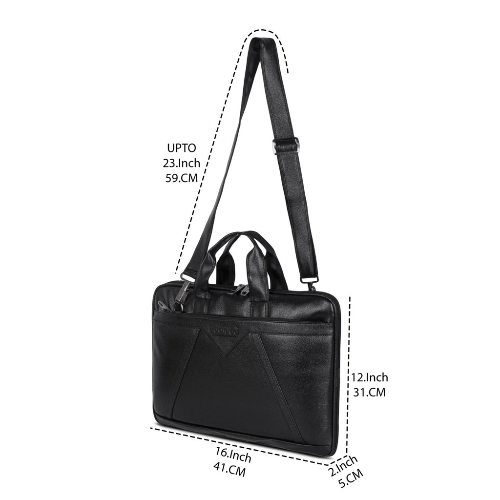 SeeNLee Premium Leather Laptop Bag for Men & Women | 15.6 Inch Office Messenger Briefcase | Water-Resistant Business Laptop Bag with Shoulder Strap | Black