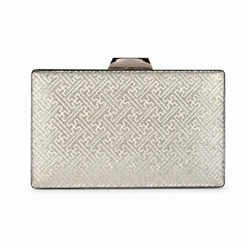 KarryQ Gold Geometric Designer Box Clutch Bag for Women | Shimmer Wedding Party Wear & Evening Clutch Purse
