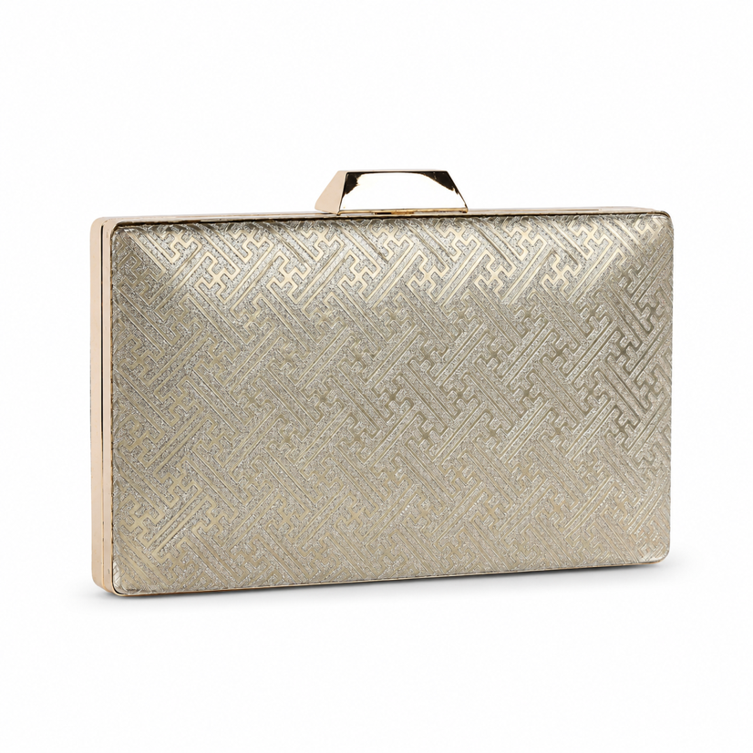 KarryQ Gold Geometric Designer Box Clutch Bag for Women | Shimmer Wedding Party Wear & Evening Clutch Purse