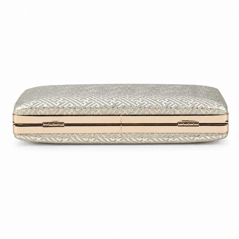 KarryQ Gold Geometric Designer Box Clutch Bag for Women | Shimmer Wedding Party Wear & Evening Clutch Purse