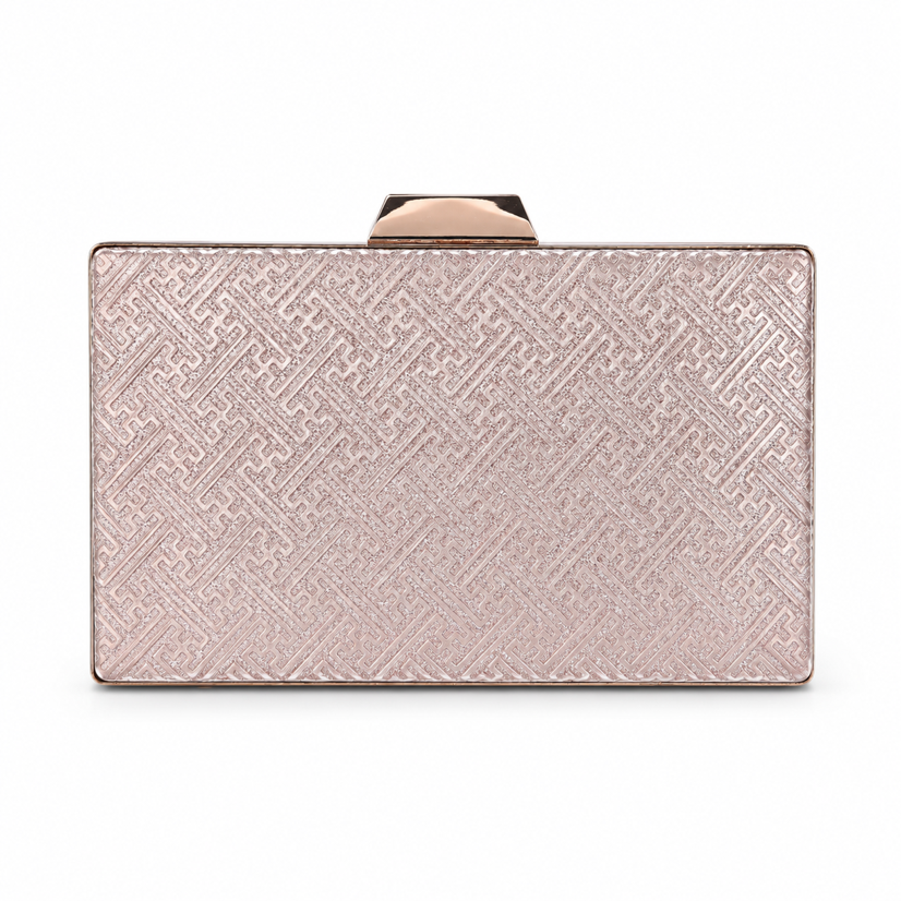 KarryQ Rose Gold Geometric Designer Box Clutch Bag for Women | Shimmer Wedding Party Wear & Evening Clutch Purse