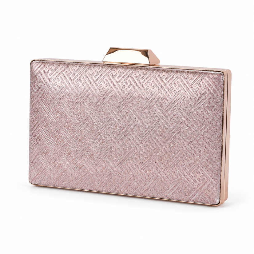 KarryQ Rose Gold Geometric Designer Box Clutch Bag for Women | Shimmer Wedding Party Wear & Evening Clutch Purse