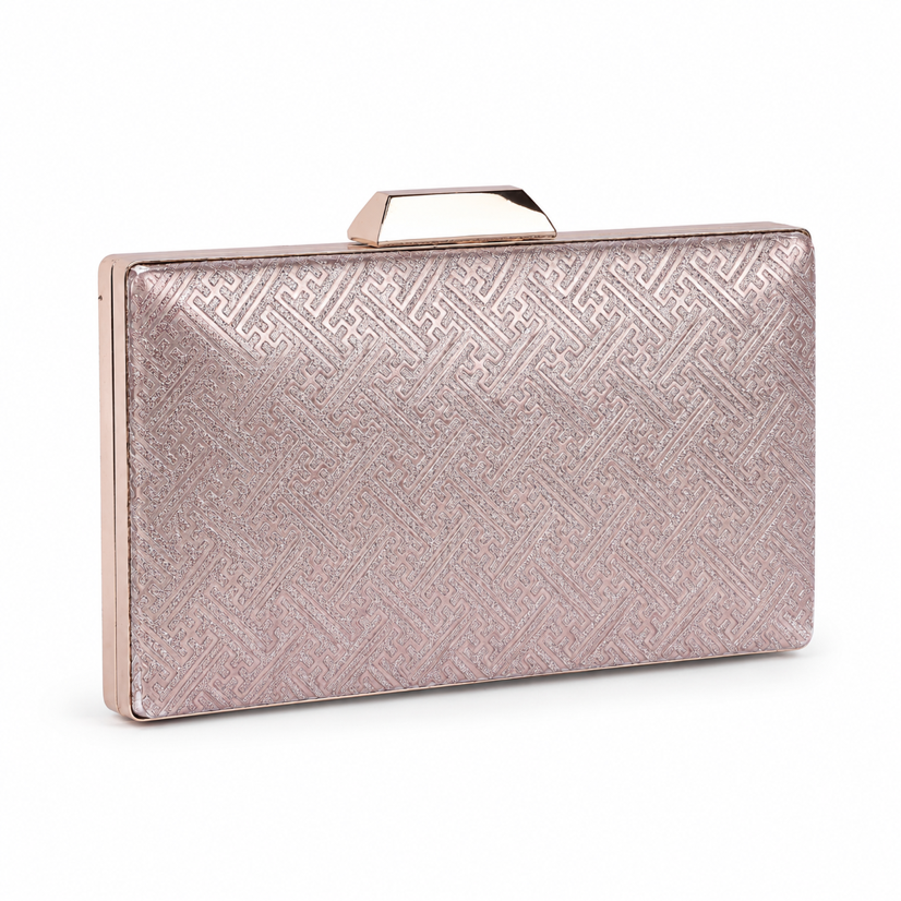 KarryQ Rose Gold Geometric Designer Box Clutch Bag for Women | Shimmer Wedding Party Wear & Evening Clutch Purse