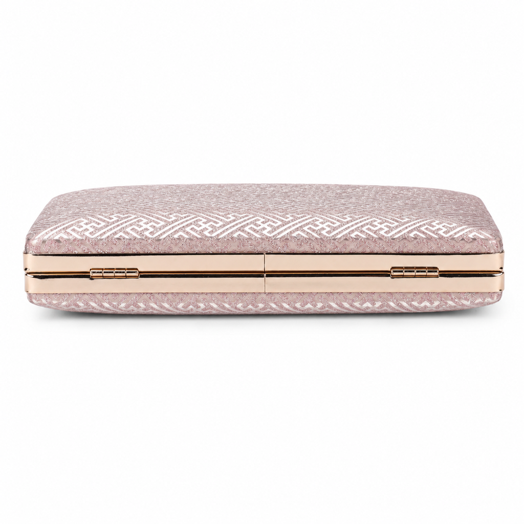 KarryQ Rose Gold Geometric Designer Box Clutch Bag for Women | Shimmer Wedding Party Wear & Evening Clutch Purse