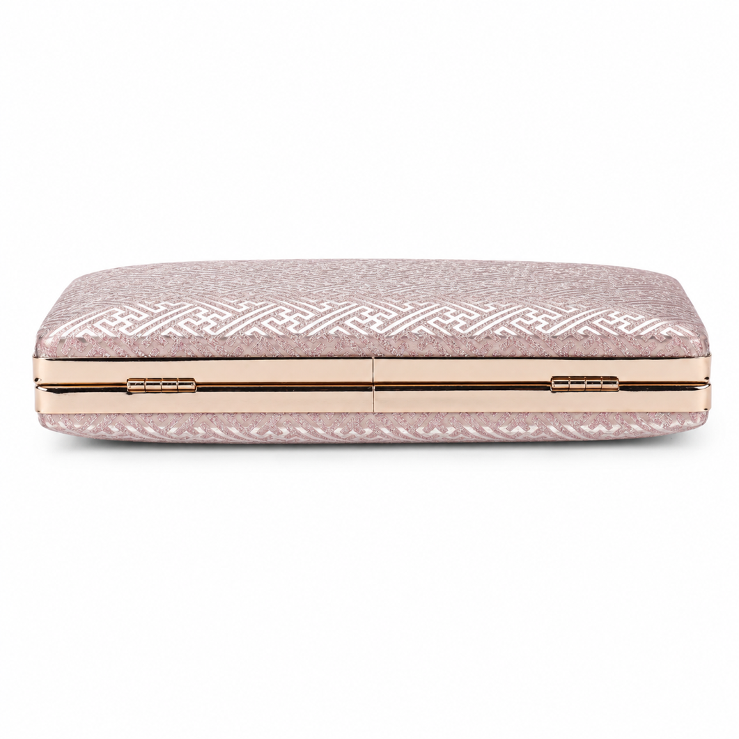 KarryQ Rose Gold Geometric Designer Box Clutch Bag for Women | Shimmer Wedding Party Wear & Evening Clutch Purse