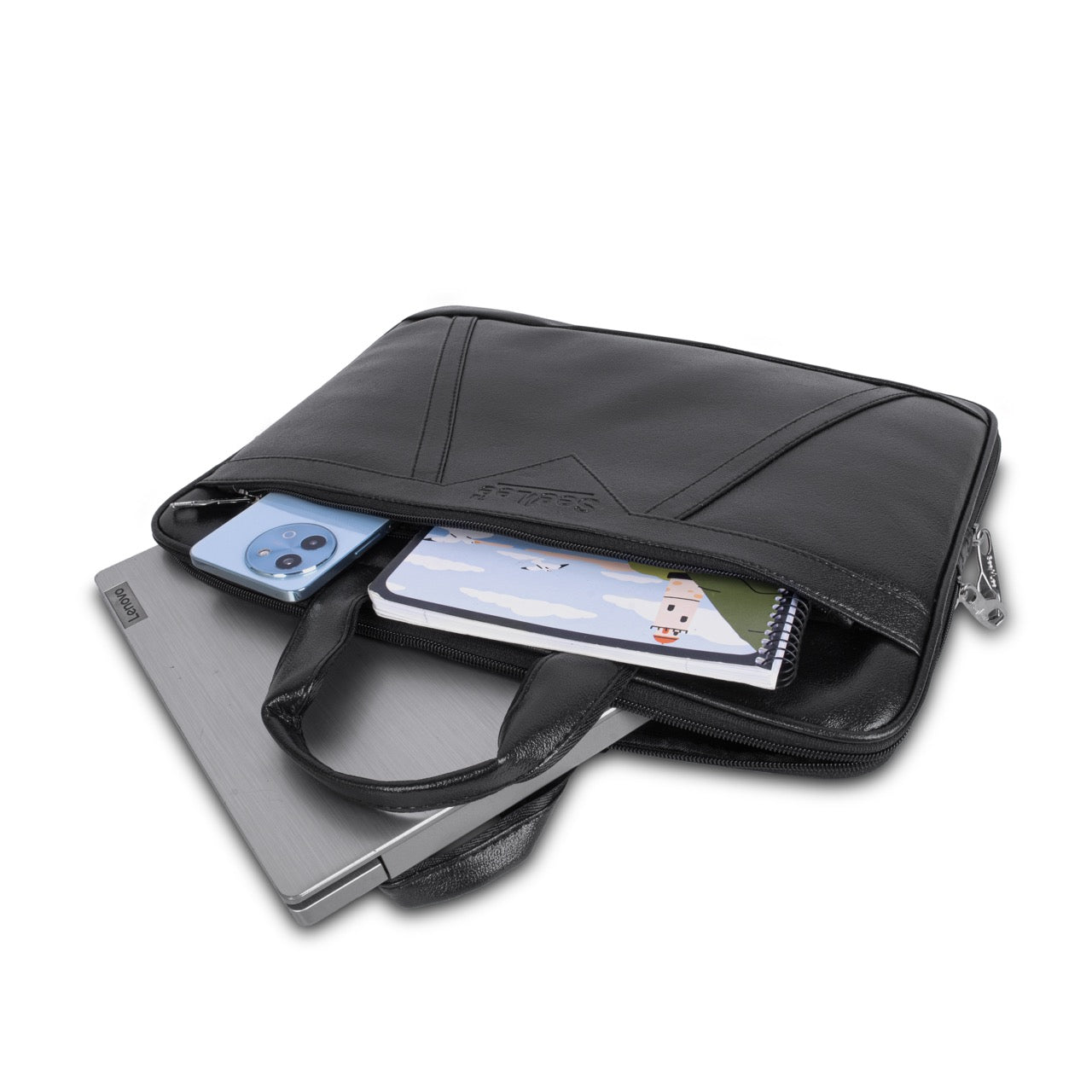 SeeNLee Premium Leather Laptop Bag for Men & Women | 15.6 Inch Office Messenger Briefcase | Water-Resistant Business Laptop Bag with Shoulder Strap | Black
