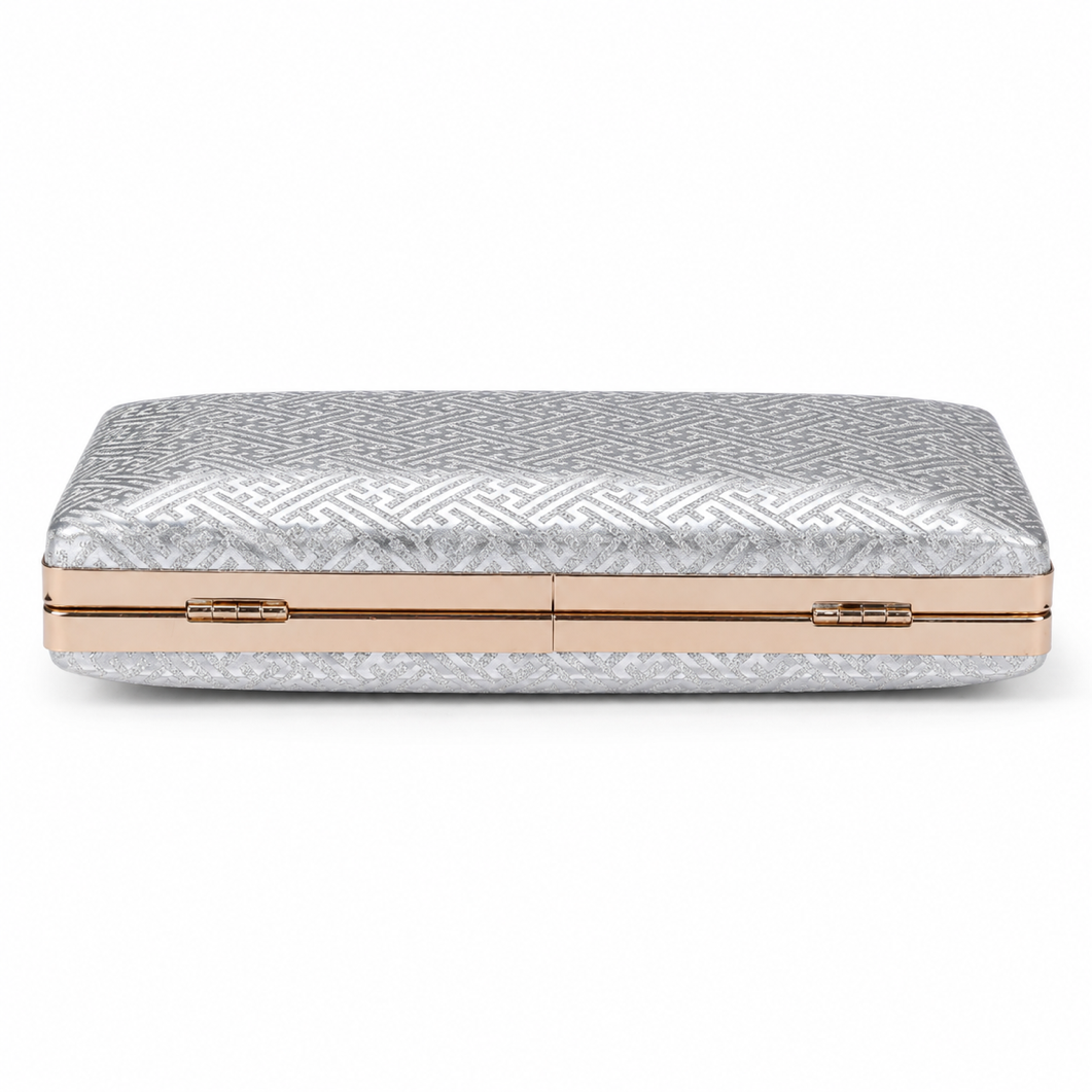 KarryQ Silver Geometric Designer Box Clutch Bag for Women | Shimmer Wedding Party Wear & Evening Clutch Purse