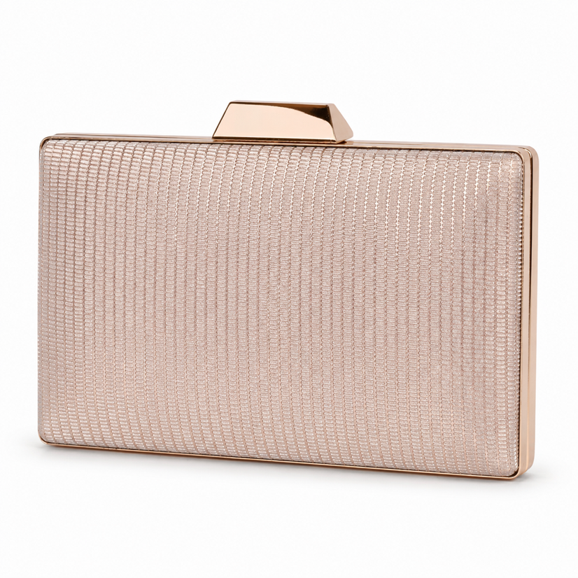 KarryQ Champagne Gold Shimmer Box Clutch Bag for Women | Elegant Wedding Party Wear & Evening Clutch Purse