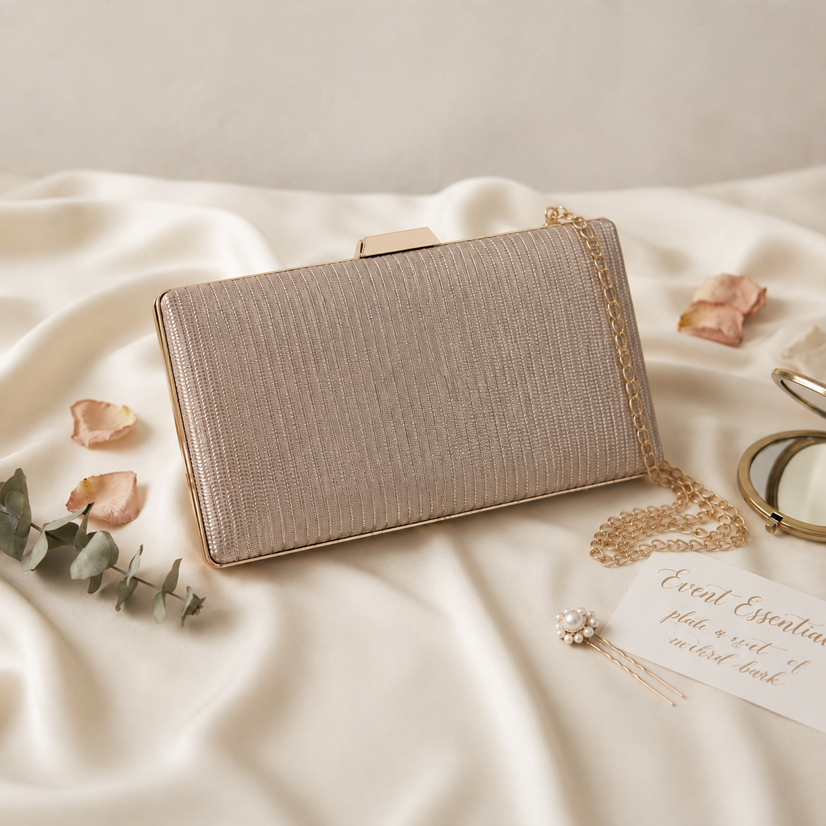 KarryQ Champagne Gold Shimmer Box Clutch Bag for Women | Elegant Wedding Party Wear & Evening Clutch Purse